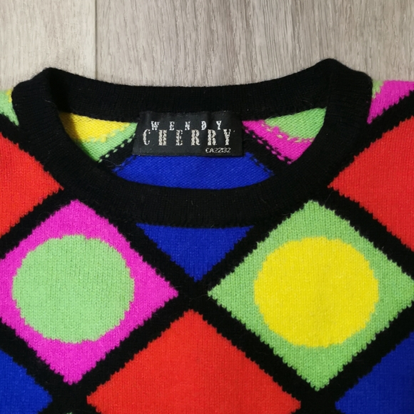 Funky Bright Bold Neon Pattern Geometric Sweater - Picture 2 of 4